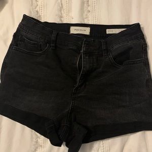Black denim shorts